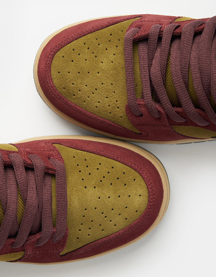 Nike SB Dunk Low Pro Skate Shoes - Dark Team Red/Burgundy Crush-Olive