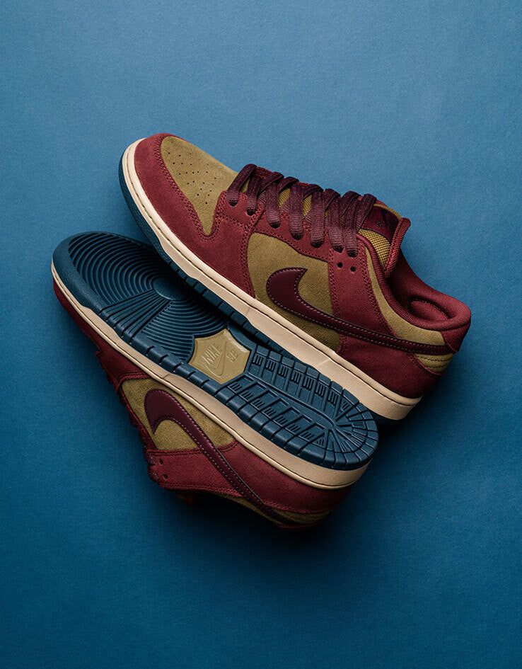 Nike SB Dunk Low Pro Skate Shoes - Dark Team Red/Burgundy Crush-Olive