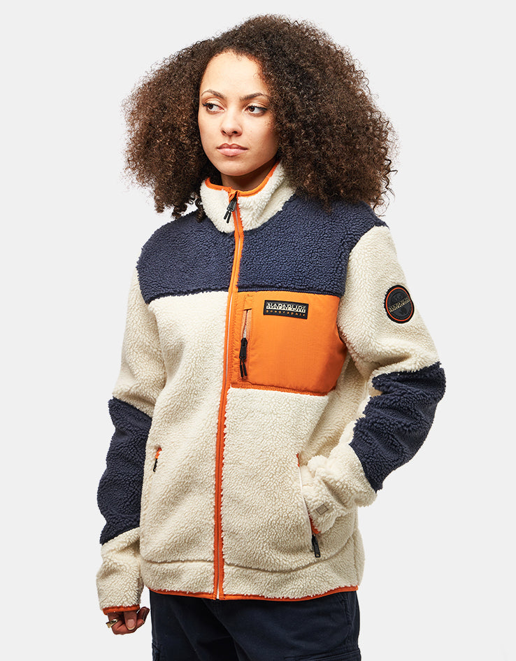Napapijri Yupik Full Zip Fleece - White Heron/Blue Marine/Orange Pumpkin