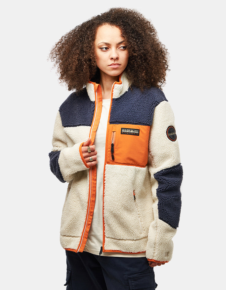 Napapijri Yupik Full Zip Fleece - White Heron/Blue Marine/Orange Pumpkin
