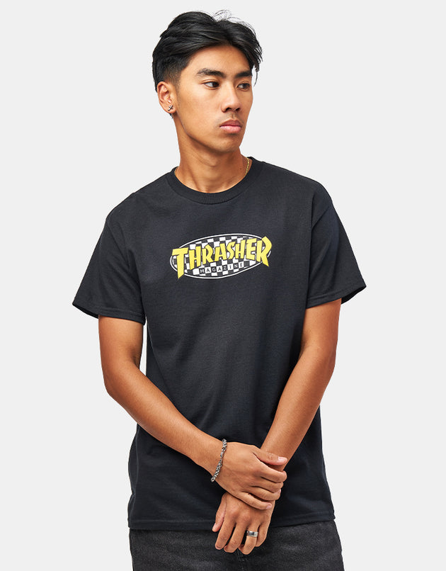 Thrasher Checkered Oval T-Shirt - Black