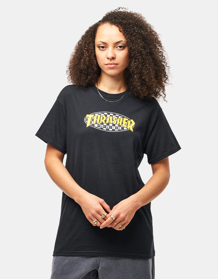 Thrasher Checkered Oval T-Shirt - Black