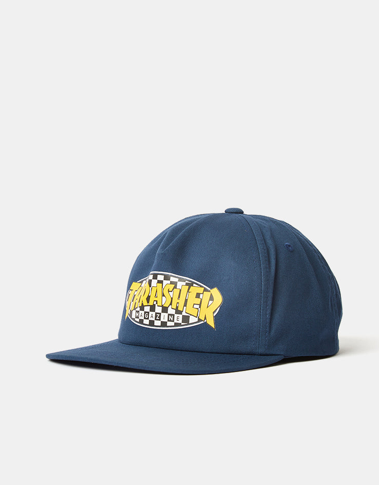 Thrasher Checkered Oval Snapback Cap - Navy