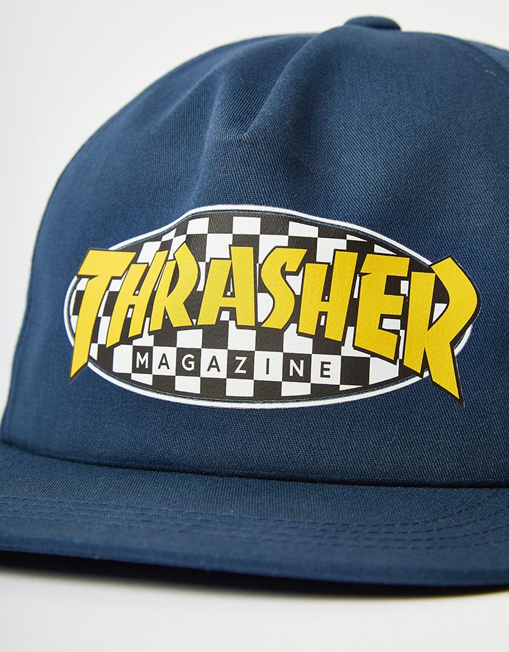 Thrasher Checkered Oval Snapback Cap - Navy
