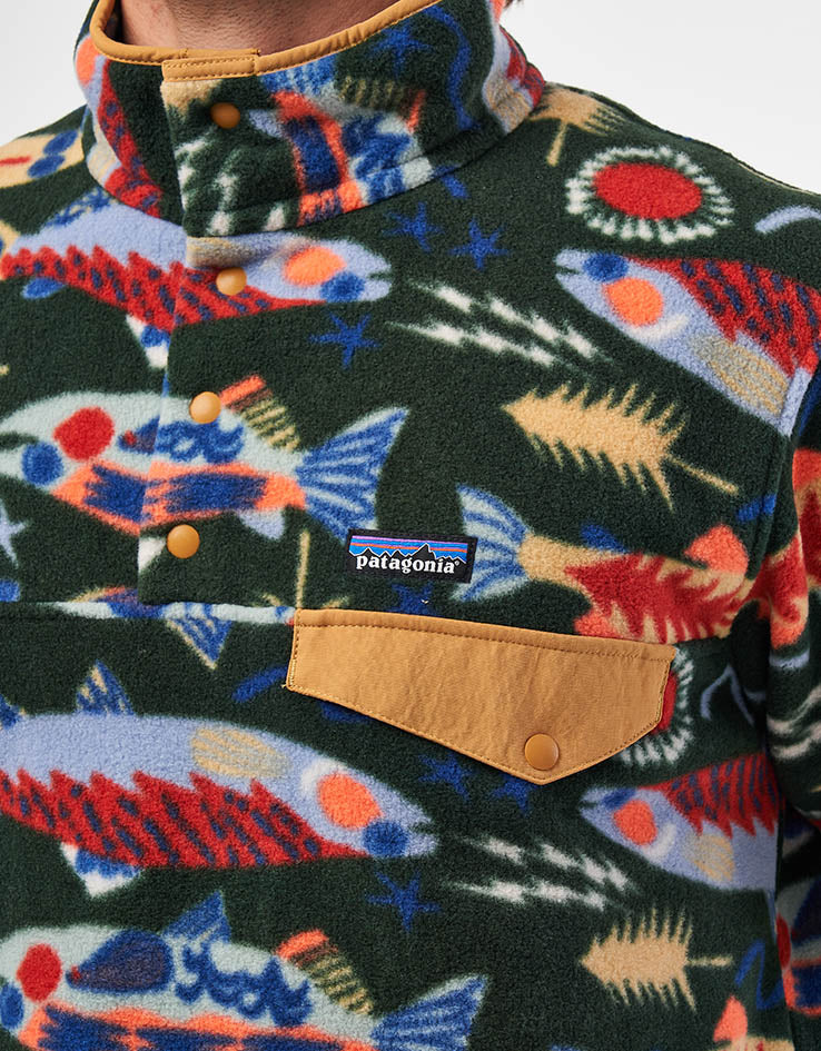 Patagonia Lightweight Synch Snap-T Pullover Fleece - Salmon Energy/Old Growth Green