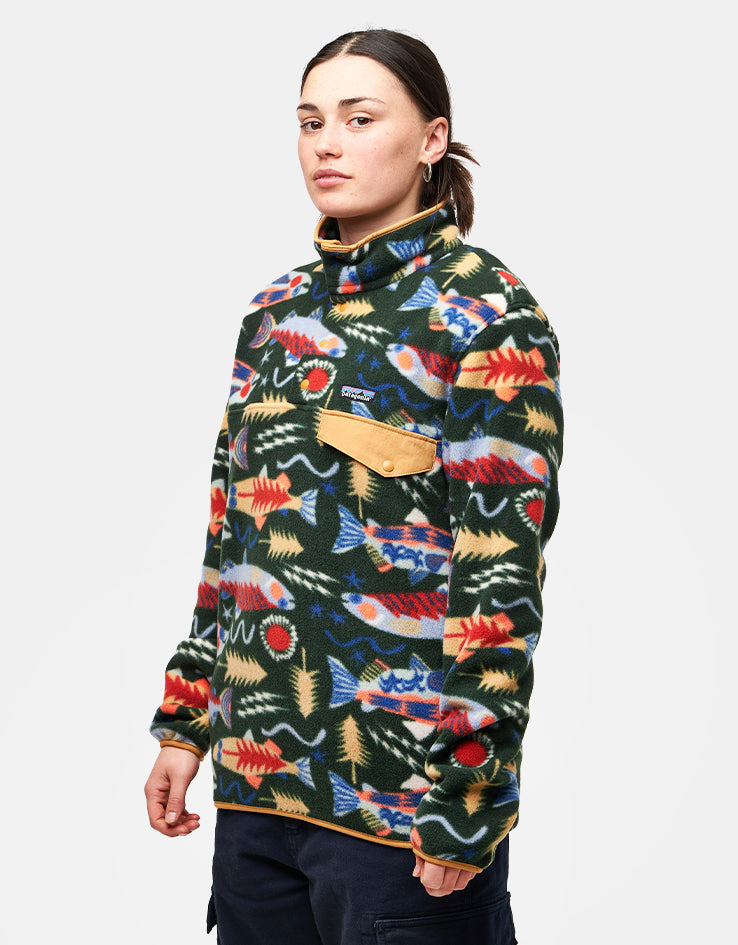 Patagonia Lightweight Synch Snap-T Pullover Fleece - Salmon Energy/Old Growth Green