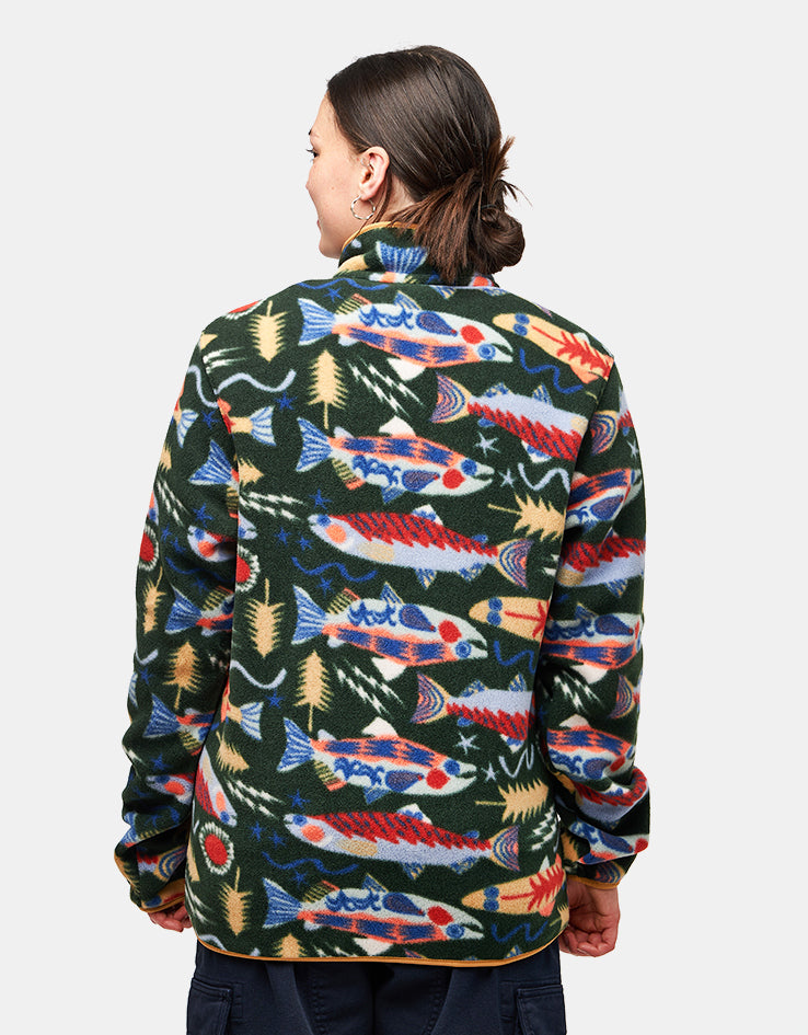 Patagonia Lightweight Synch Snap-T Pullover Fleece - Salmon Energy/Old Growth Green