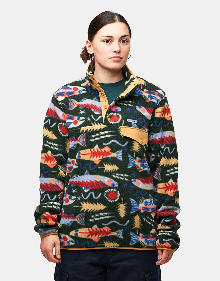 Patagonia Lightweight Synch Snap-T Pullover Fleece - Salmon Energy/Old Growth Green