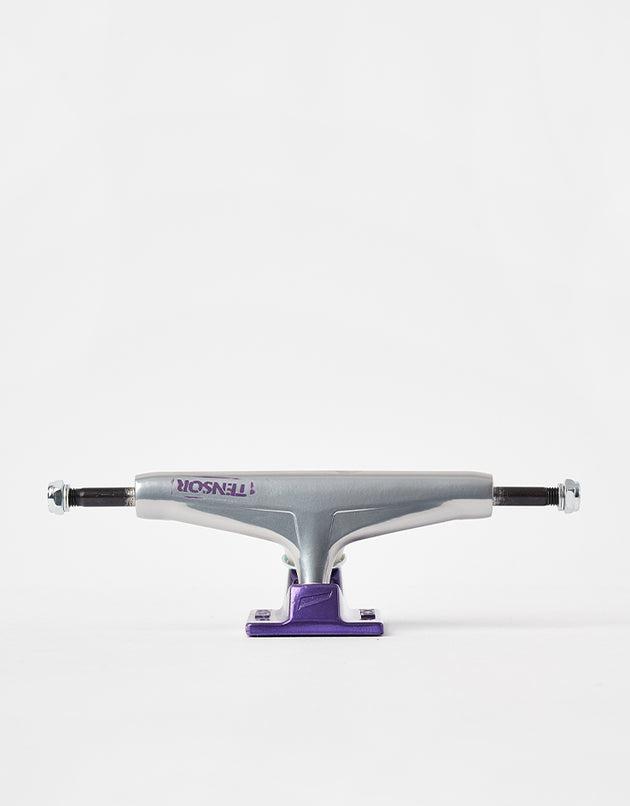Tensor Stencil Mirror Alum Skateboard Trucks - Raw/Purple Fade (Pair)