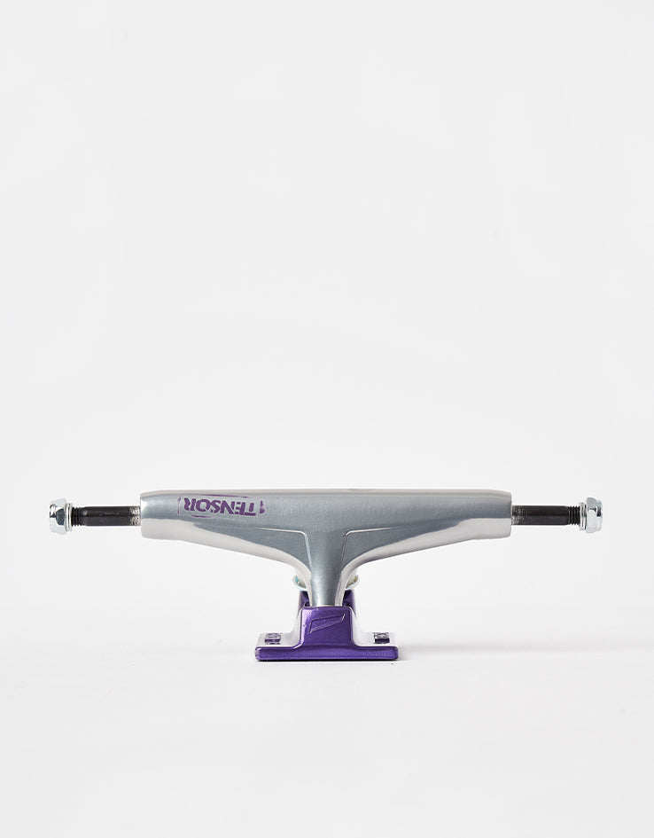 Tensor Stencil Mirror Alum Skateboard Trucks - Raw/Purple Fade (Pair)