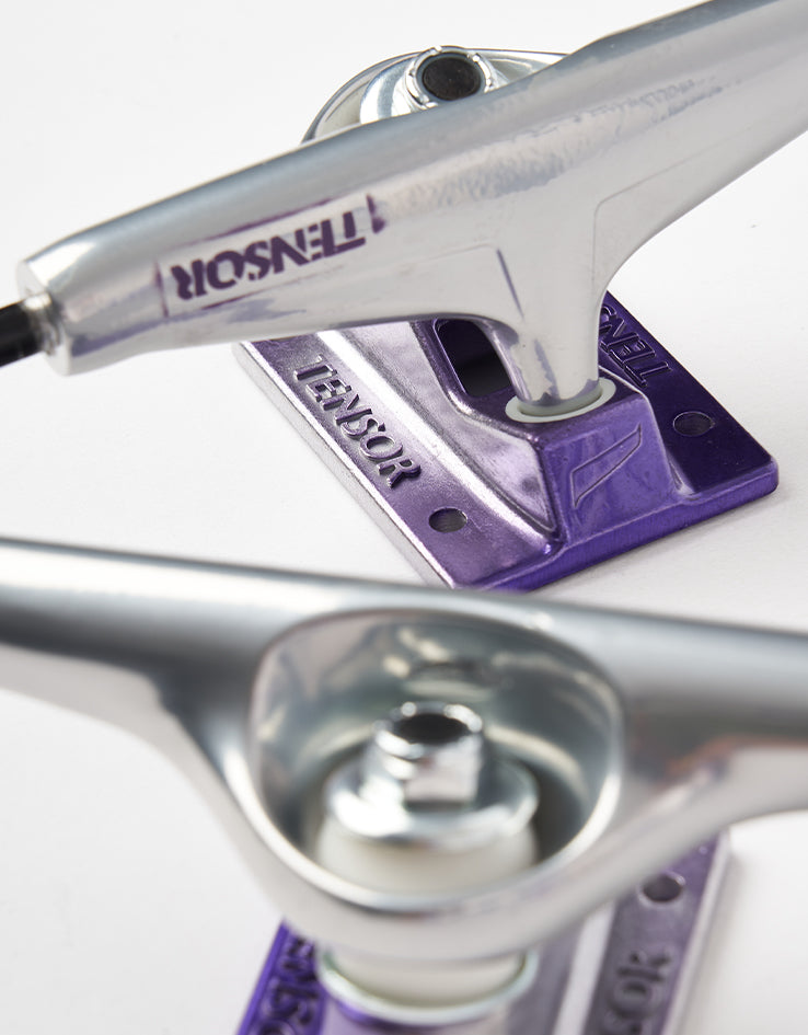 Tensor Stencil Mirror Alum Skateboard Trucks - Raw/Purple Fade (Pair)
