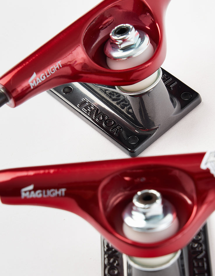 Tensor Glossy Mag Light 5.25 Skateboard Trucks - Red/Gunmetal (Pair)
