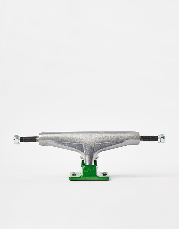 Tensor Stencil Mirror Alum Skateboard Trucks - Raw/Green (Pair)