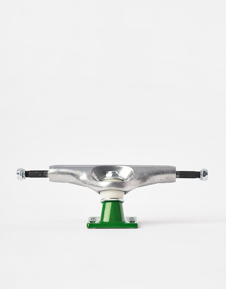 Tensor Stencil Mirror Alum Skateboard Trucks - Raw/Green (Pair)
