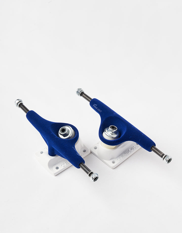 Tensor Velvet Mag Light 5.25 Low Skateboard Trucks - Blue/White (Pair)