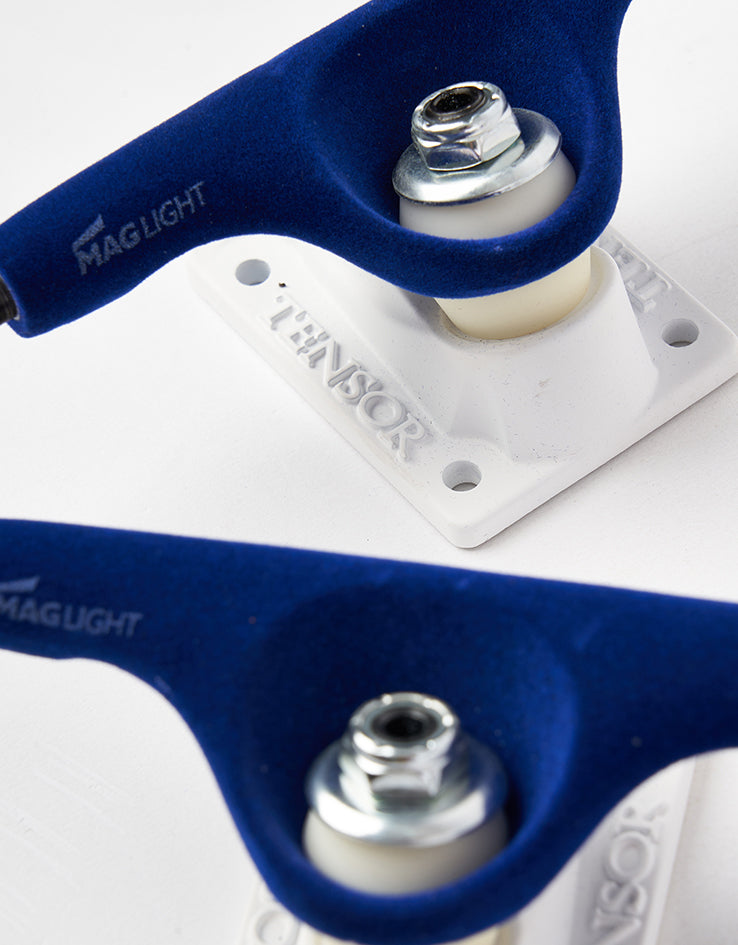 Tensor Velvet Mag Light 5.25 Low Skateboard Trucks - Blue/White (Pair)
