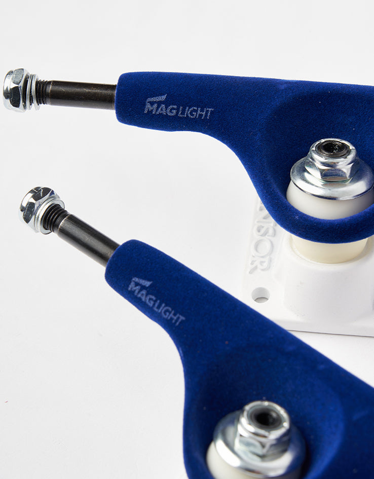 Tensor Velvet Mag Light 5.25 Low Skateboard Trucks - Blue/White (Pair)