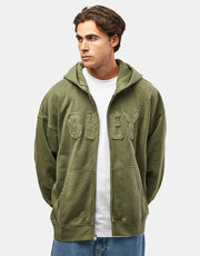 Obey Hybrid Faded Zip Hoodie - Deep Lichen Green Faded Wash