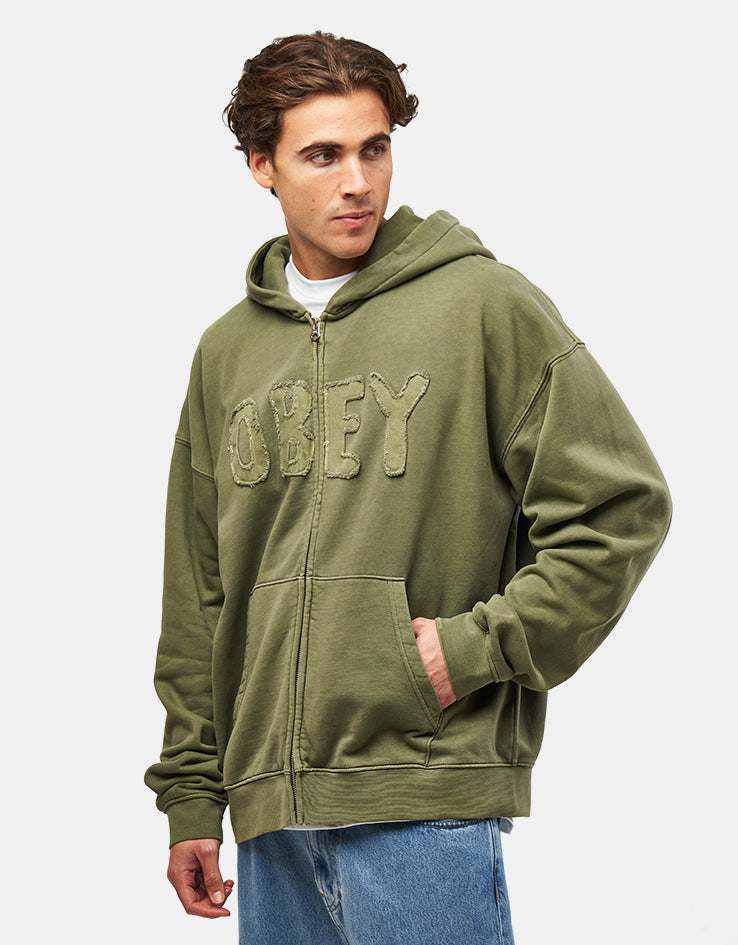 Obey Hybrid Faded Zip Hoodie - Deep Lichen Green Faded Wash