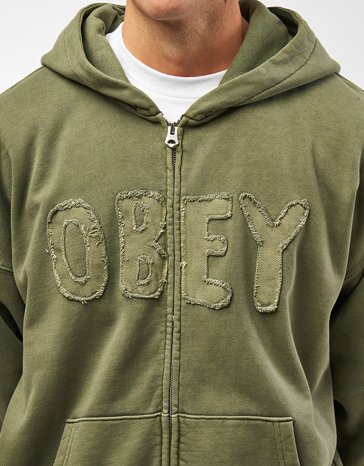Obey Hybrid Faded Zip Hoodie - Deep Lichen Green Faded Wash
