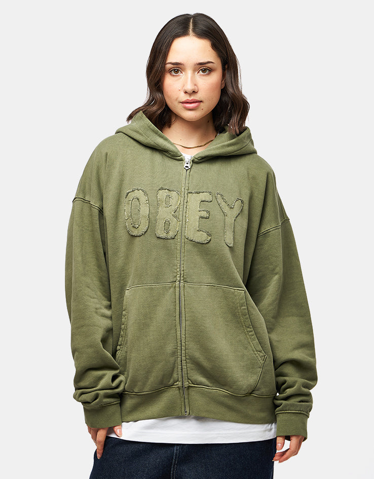Obey Hybrid Faded Zip Hoodie - Deep Lichen Green Faded Wash