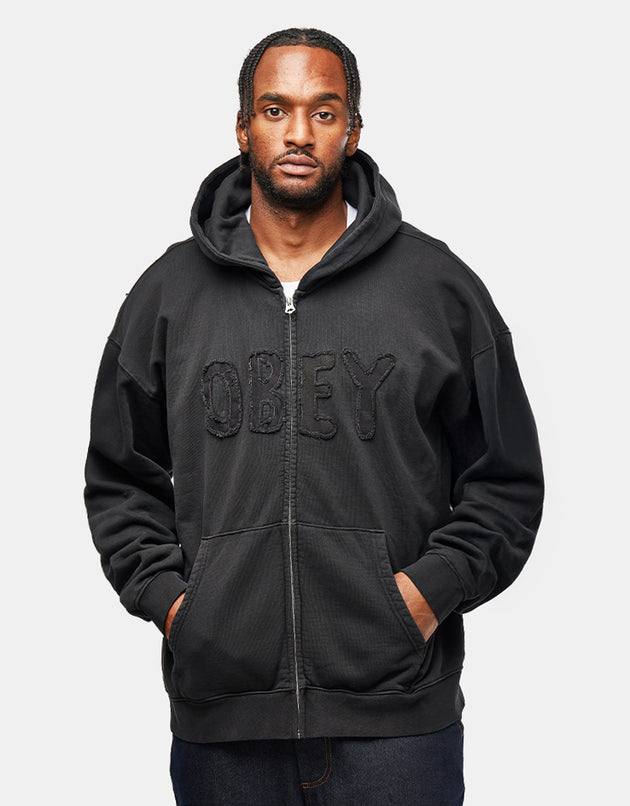 Obey Hybrid Faded Zip Hoodie - Digital Black Faded Wash
