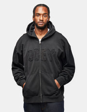 Obey Hybrid Faded Zip Hoodie - Digital Black Faded Wash