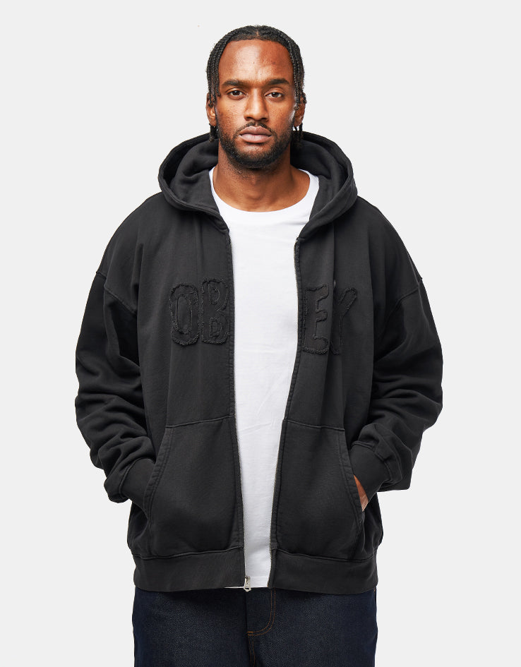 Obey Hybrid Faded Zip Hoodie - Digital Black Faded Wash