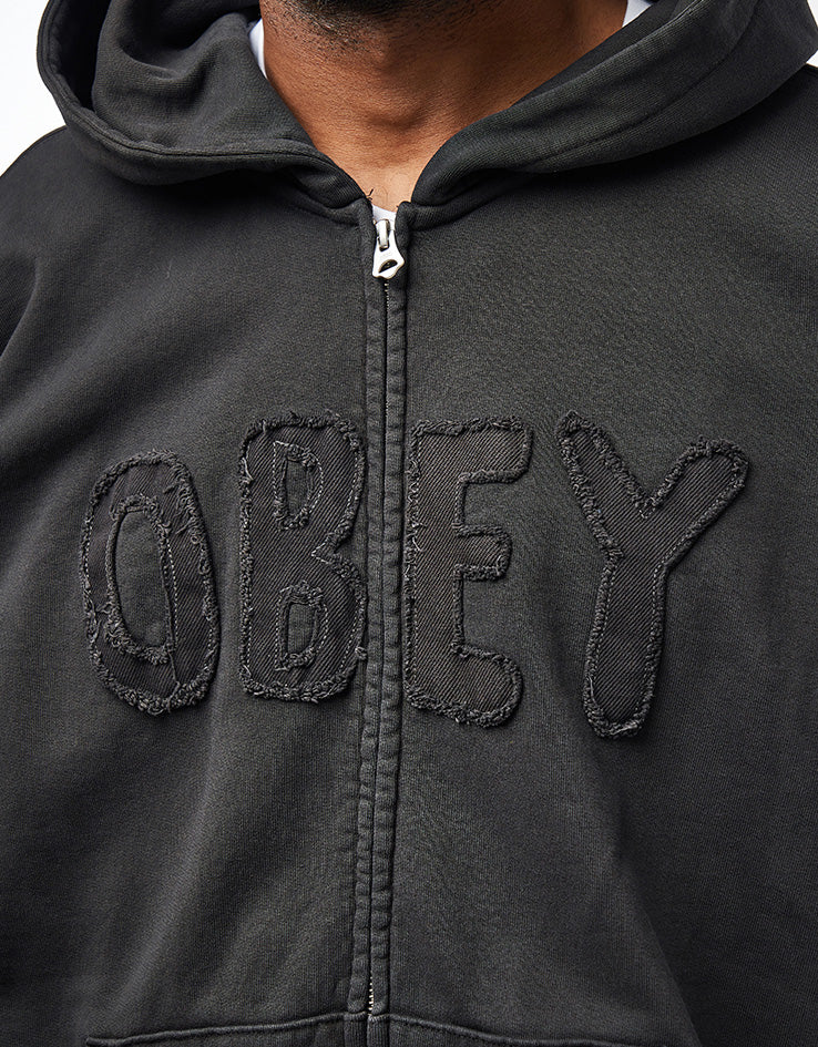Obey Hybrid Faded Zip Hoodie - Digital Black Faded Wash