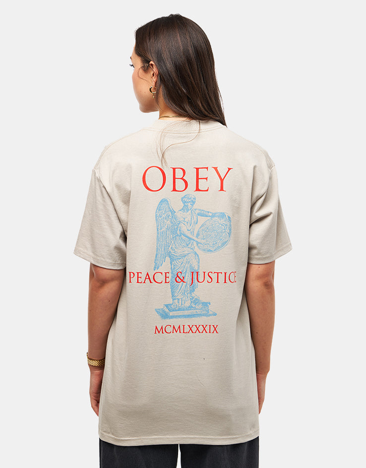 Obey Peace & Justice Statue T-Shirt - Silver Grey