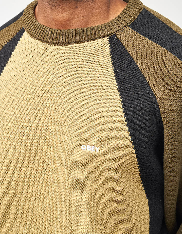 Obey Raglan Crew Neck Sweater - Mermaid Green Multi