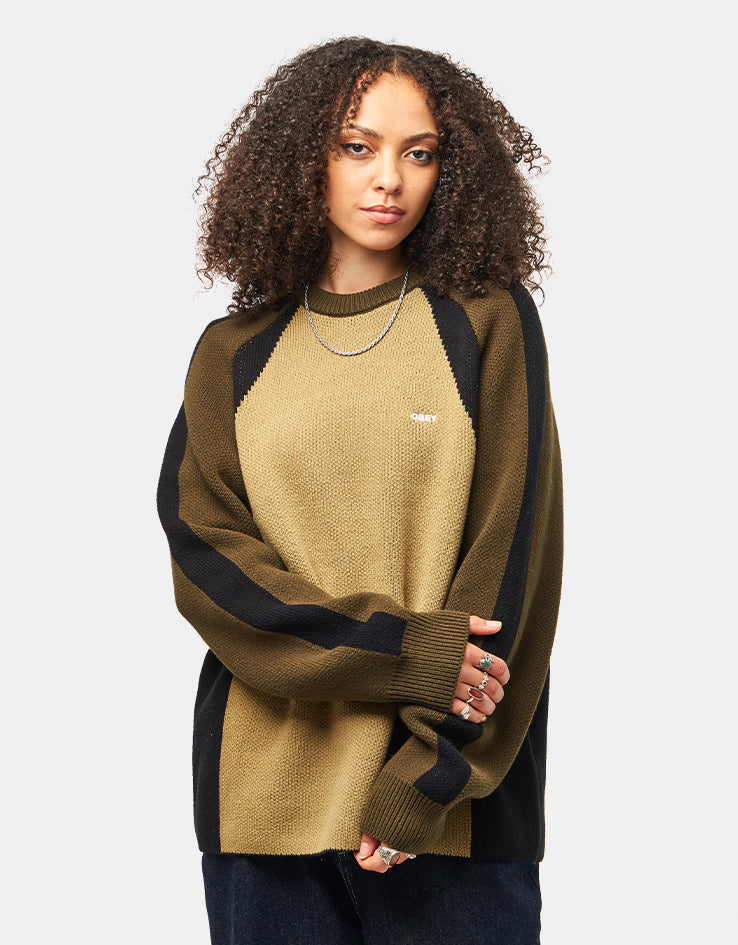 Obey Raglan Crew Neck Sweater - Mermaid Green Multi