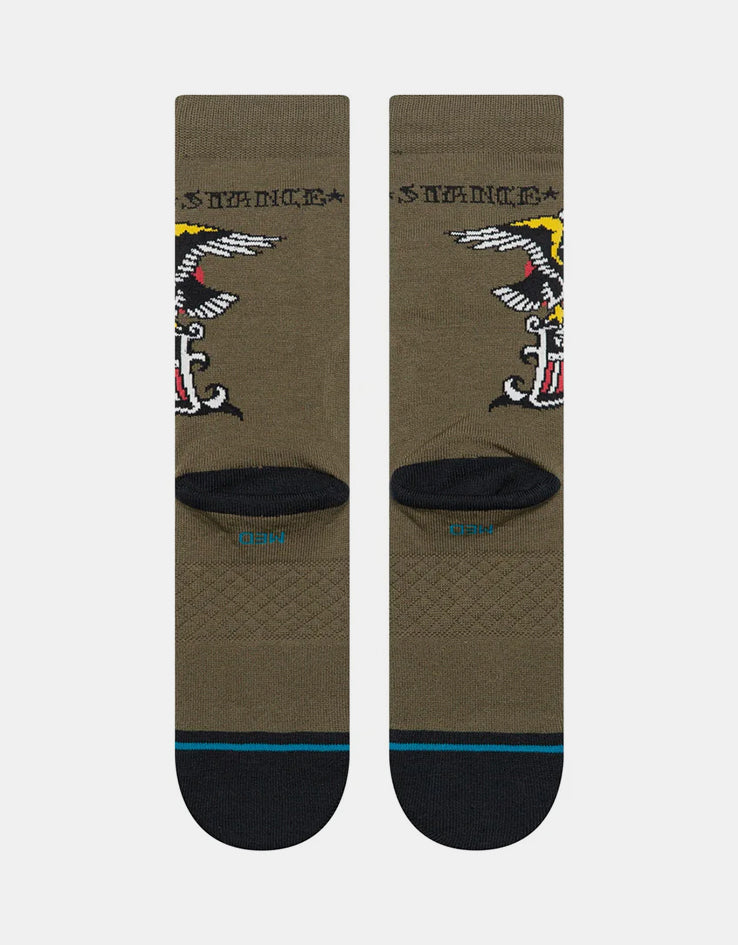 Stance x Bert Krak Eagle Crew Socks - Military Green