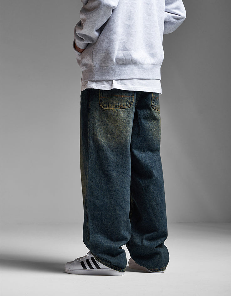 Route One Super Baggy Denim Jeans - Dirty Indigo Wash