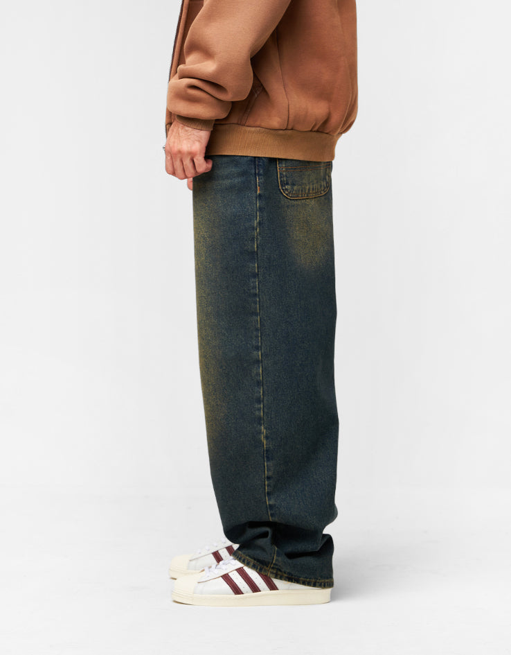 Route One Super Baggy Denim Jeans - Dirty Indigo Wash