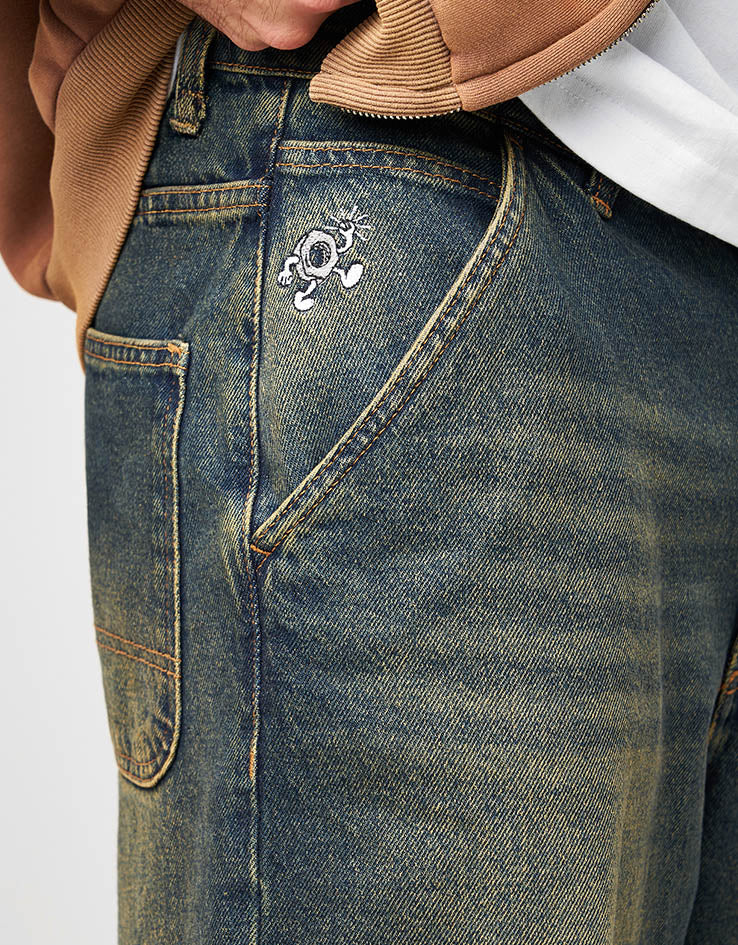 Route One Super Baggy Denim Jeans - Dirty Indigo Wash