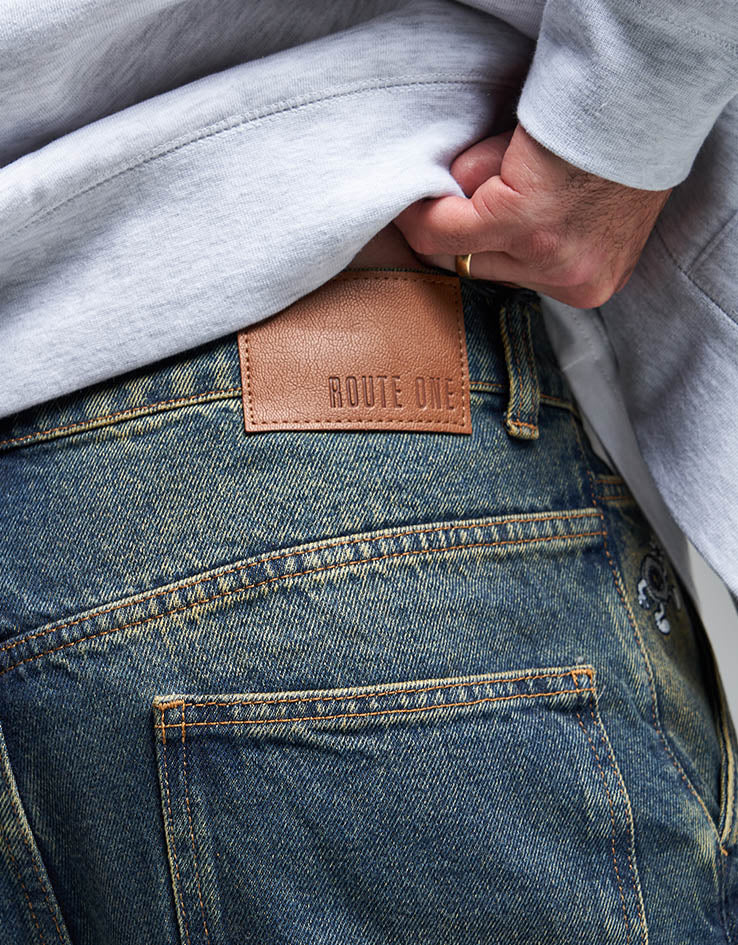 Route One Super Baggy Denim Jeans - Dirty Indigo Wash