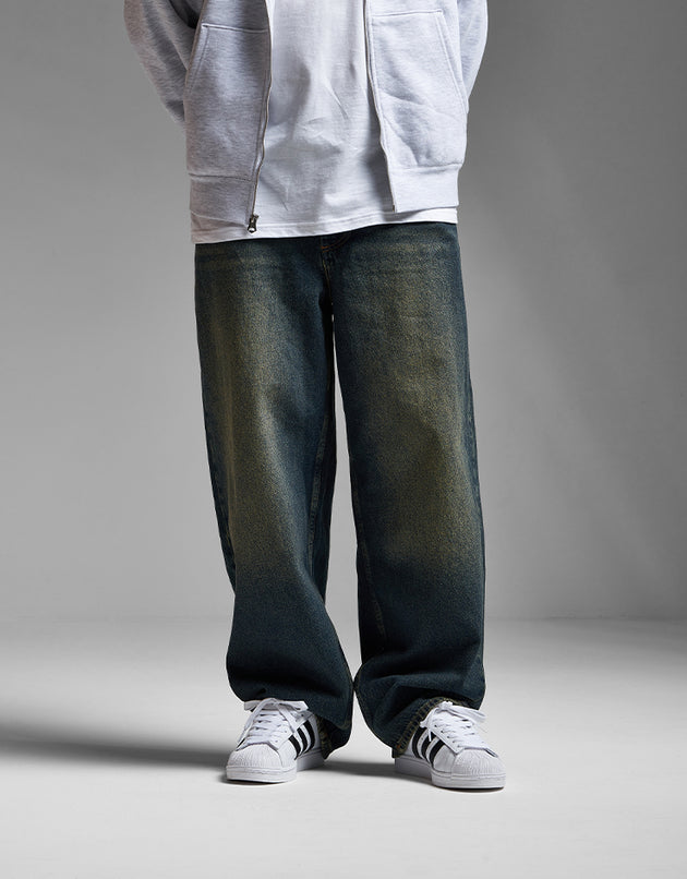 Route One Super Baggy Denim Jeans - Dirty Indigo Wash