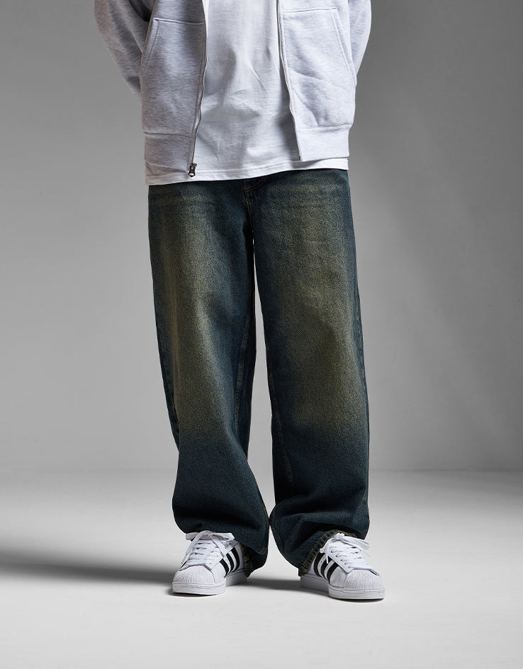 Route One Super Baggy Denim Jeans - Dirty Indigo Wash