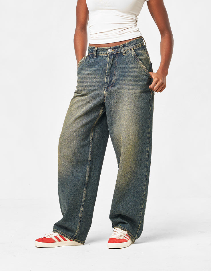 Route One Super Baggy Denim Jeans - Dirty Indigo Wash