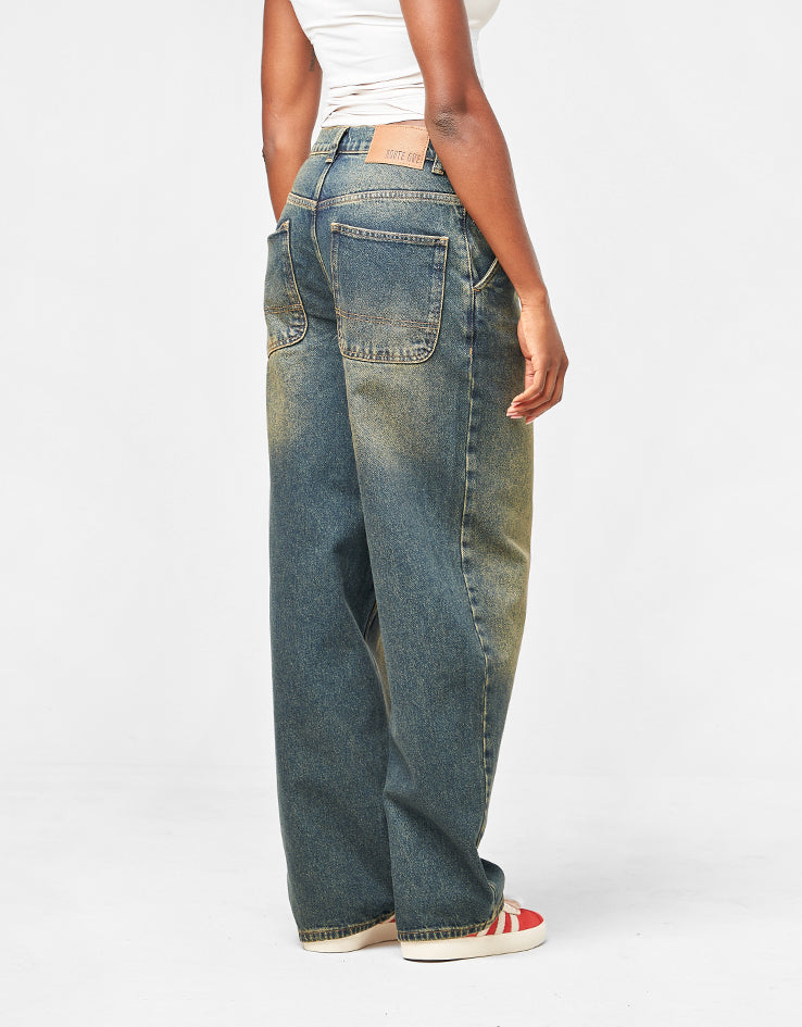 Route One Super Baggy Denim Jeans - Dirty Indigo Wash
