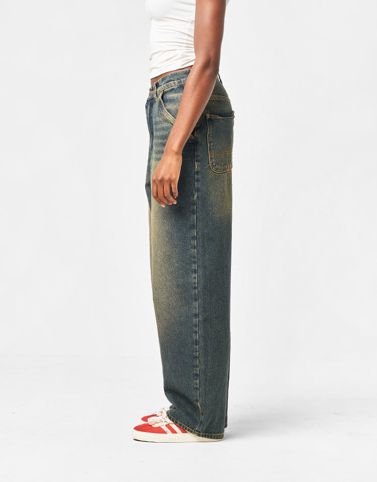 Route One Super Baggy Denim Jeans - Dirty Indigo Wash
