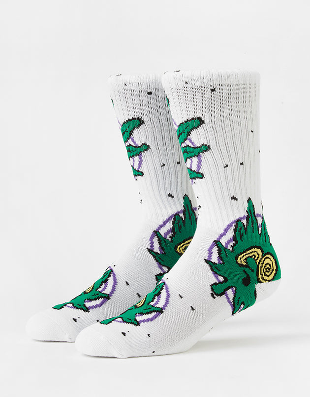 HUF Green Buddy Hypnosis Crew Socks - White