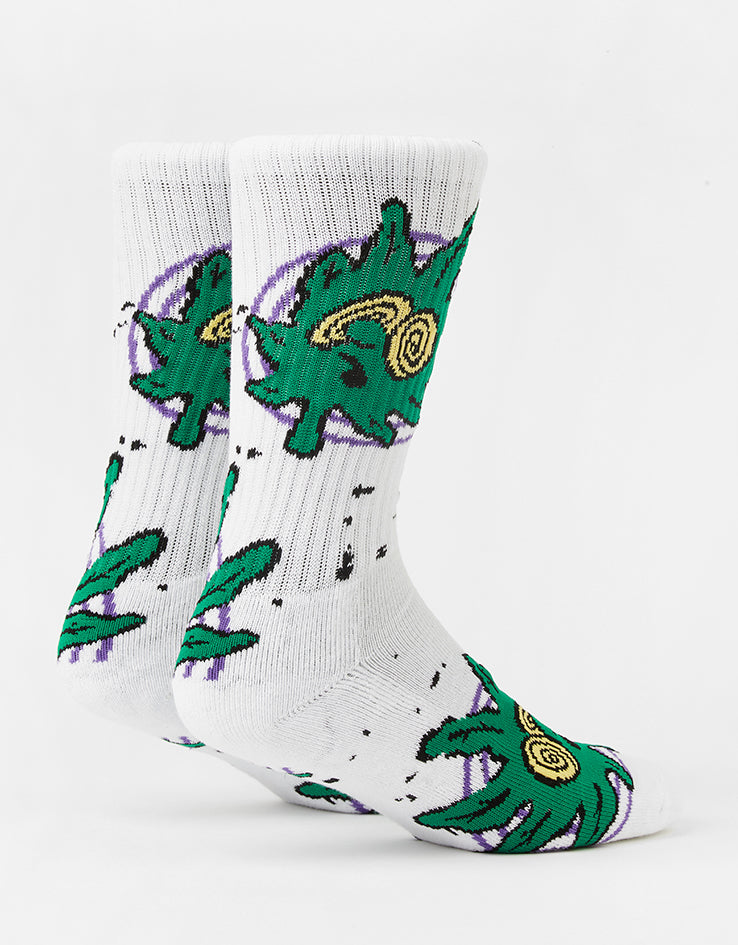 HUF Green Buddy Hypnosis Crew Socks - White
