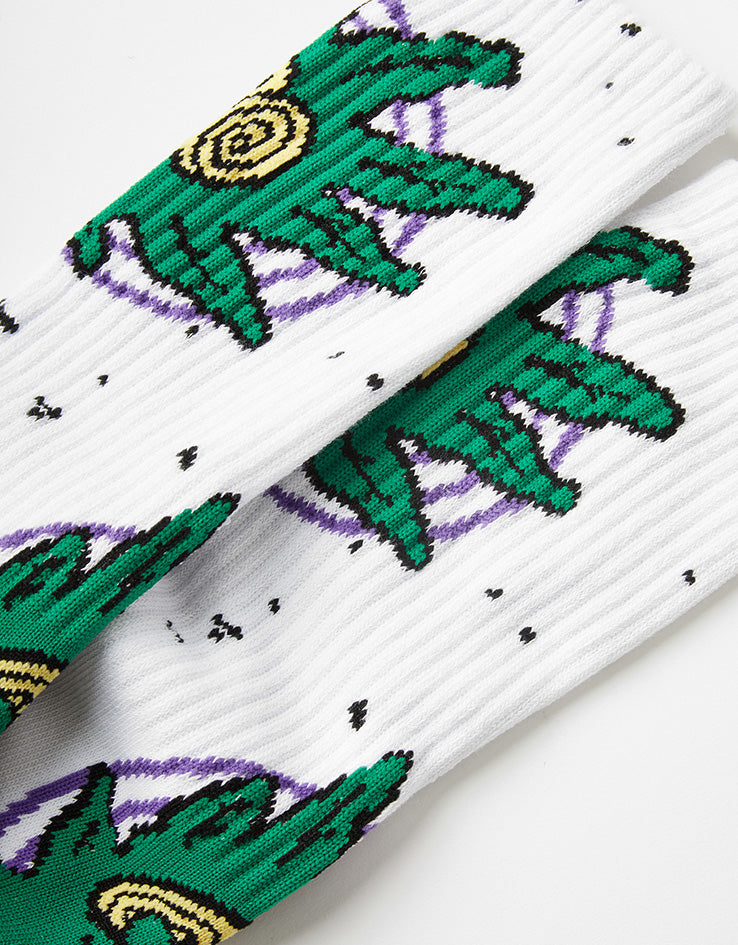 HUF Green Buddy Hypnosis Crew Socks - White