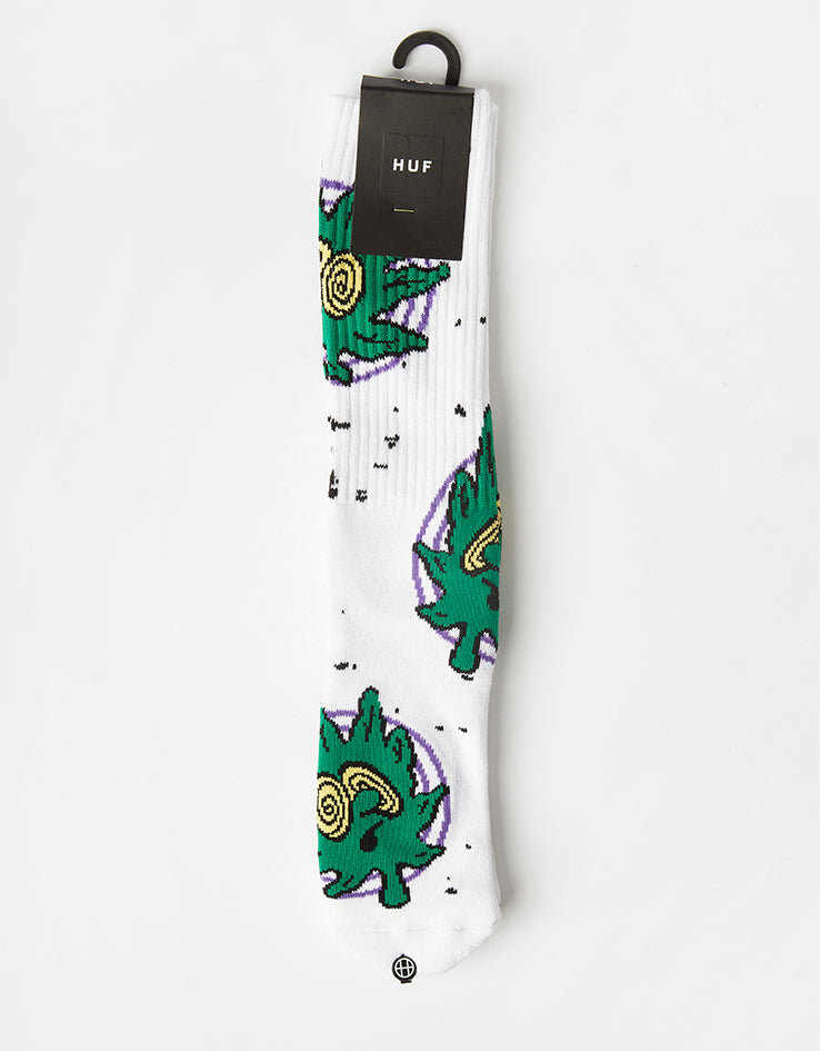 HUF Green Buddy Hypnosis Crew Socks - White