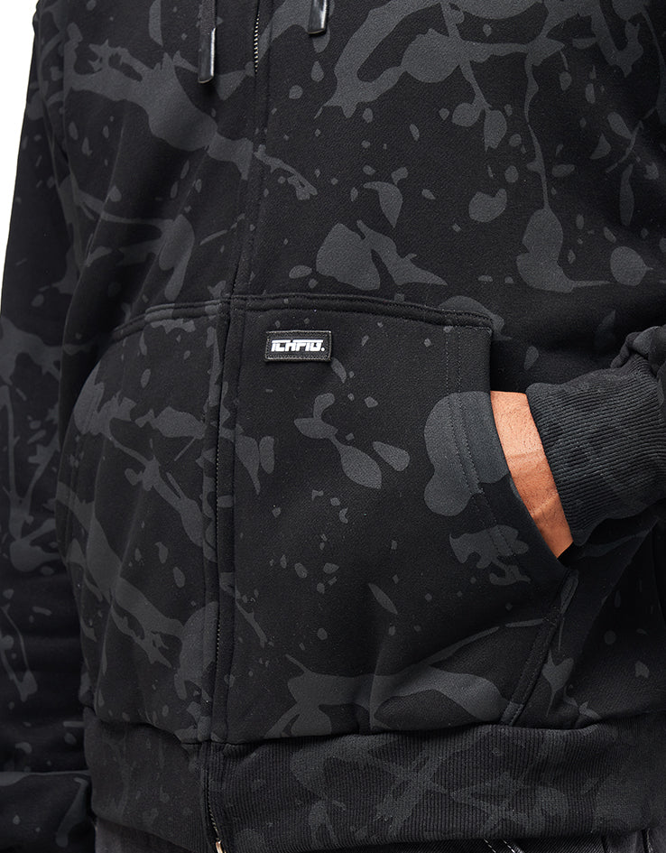 ICHPIG Splatter Zip-Up Hoodie - Black