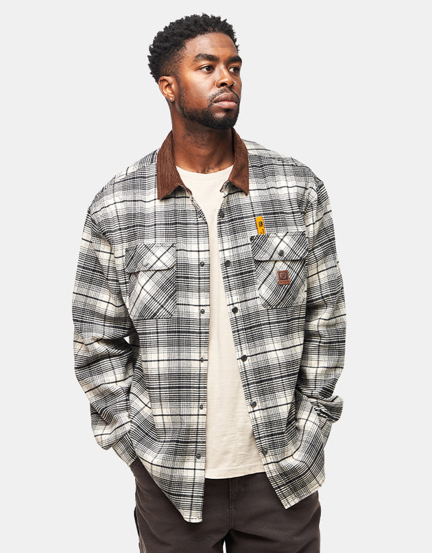 Brixton Builders Bowery Perf L/S Flannel Shirt - Off White/Black