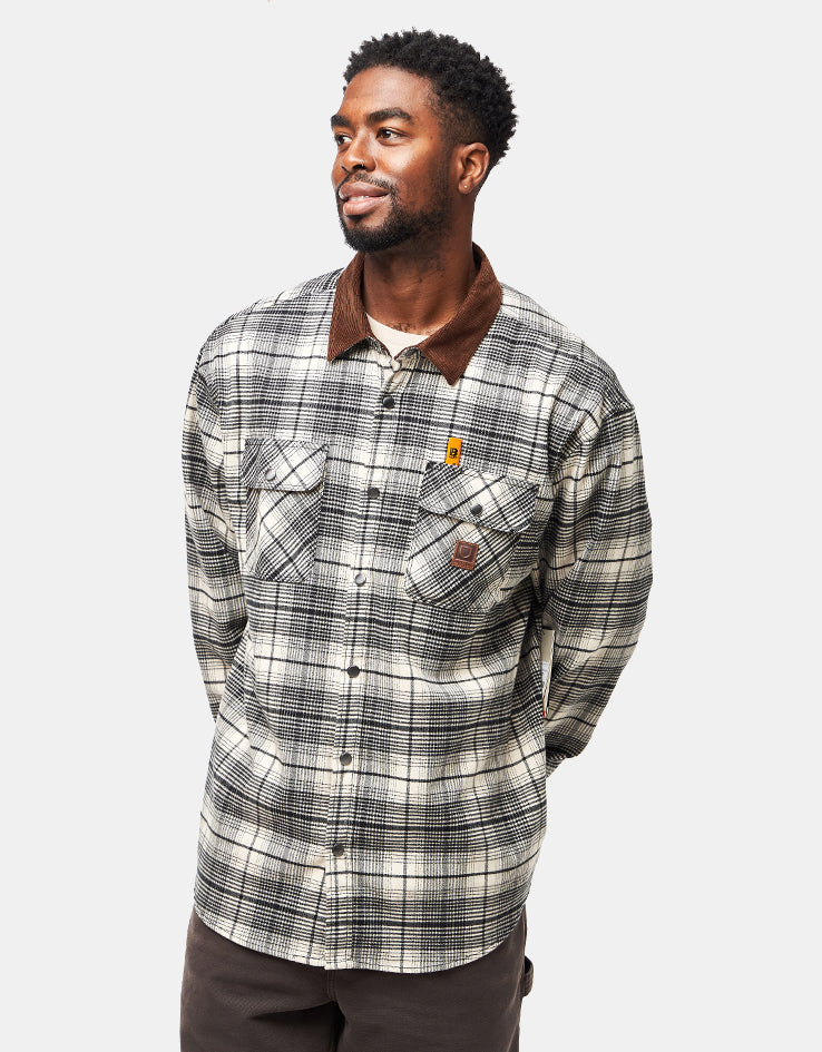 Brixton Builders Bowery Perf L/S Flannel Shirt - Off White/Black