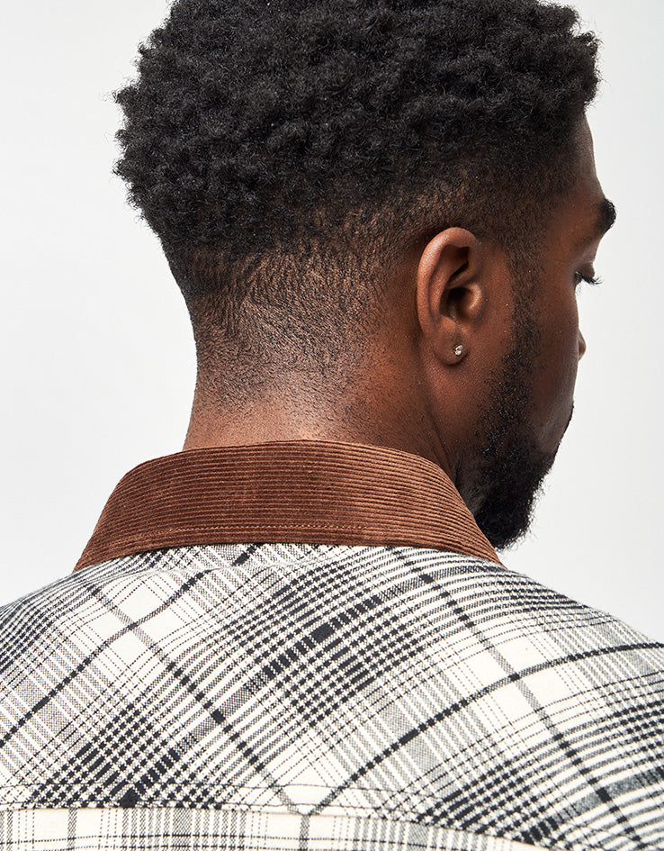 Brixton Builders Bowery Perf L/S Flannel Shirt - Off White/Black